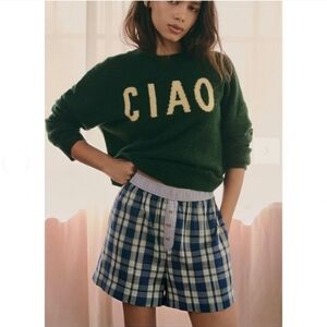 ANTHROPOLOGIE x SUNDRY Ciao  Crew Neck Fuzzy Knit Sweater Everglade Green L New